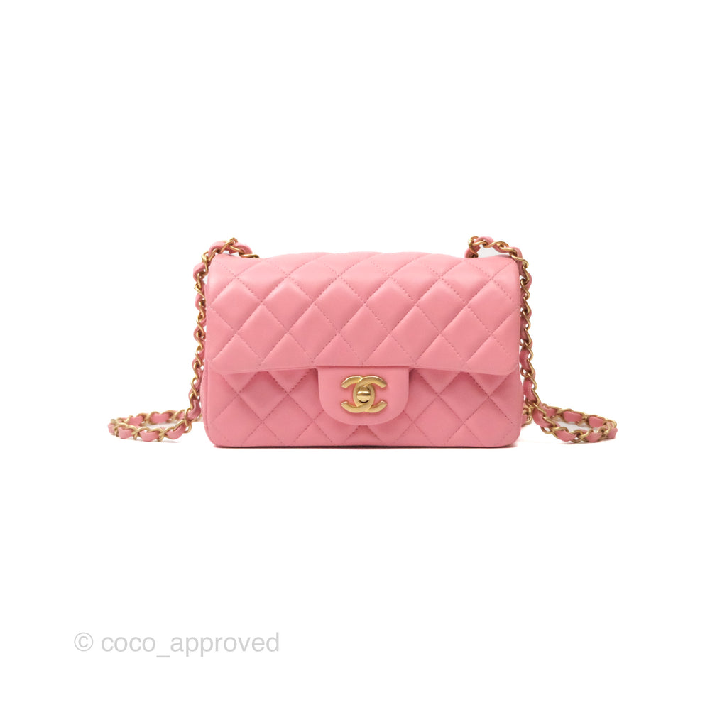 Chanel Quilted Mini Rectangular Pink Lambskin Gold Hardware