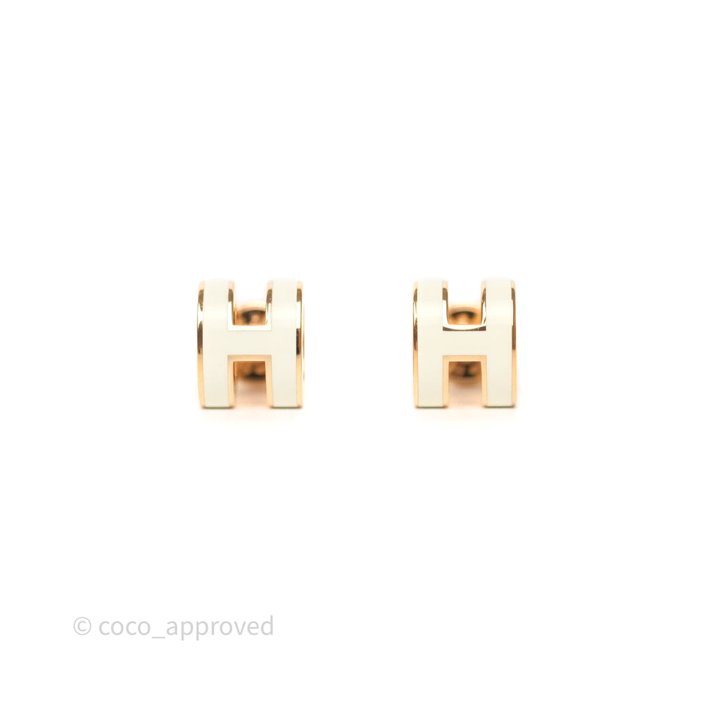 Hermes Mini Pop H Earrings Blanc Rose Gold