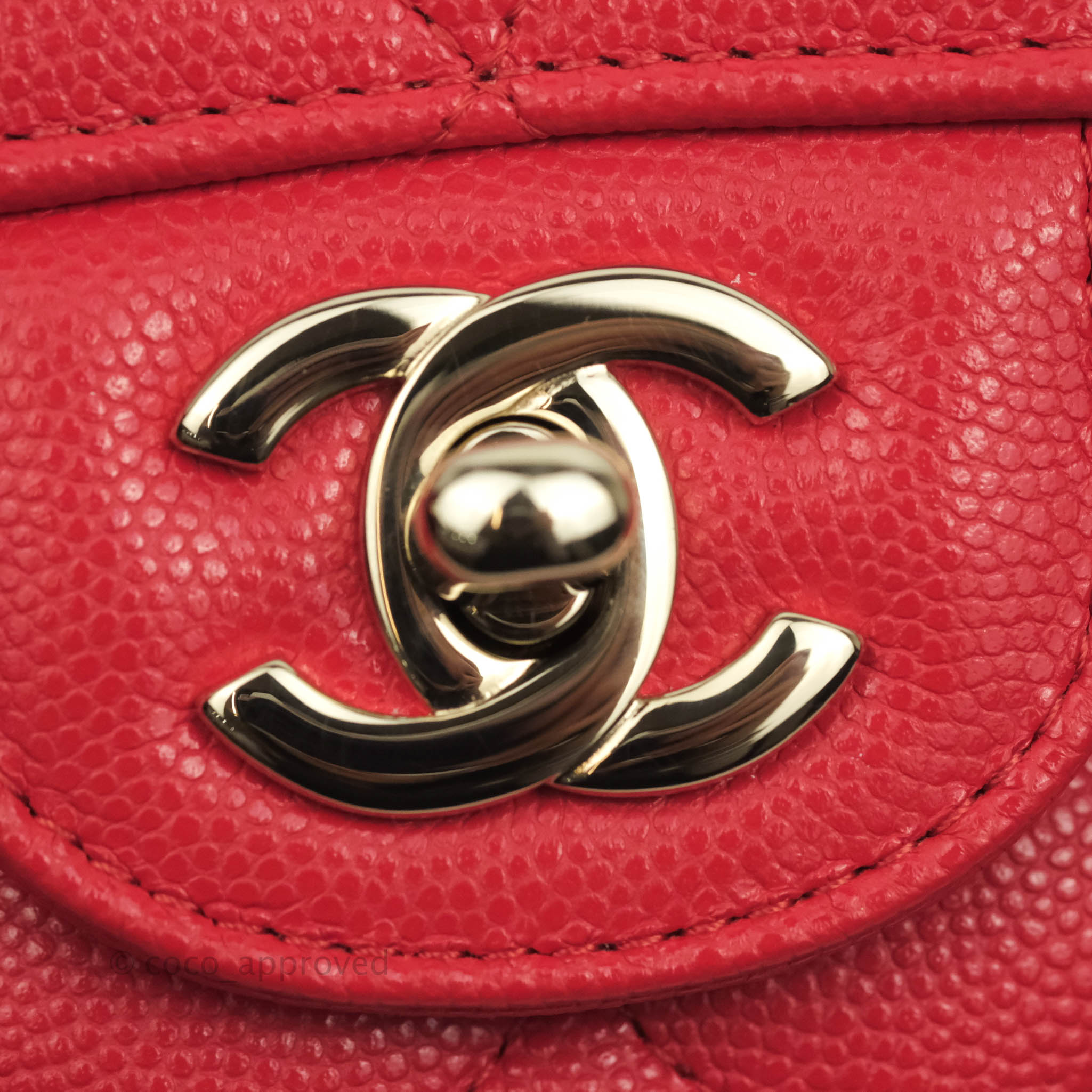 Chanel Classic M/L Medium Double Flap Chilli Red Caviar Gold Hardware –  Coco Approved Studio