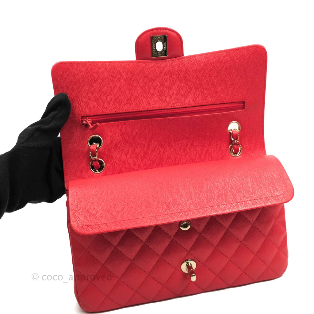 Chanel Classic M/L Medium Double Flap Chilli Red Caviar Gold Hardware 19C