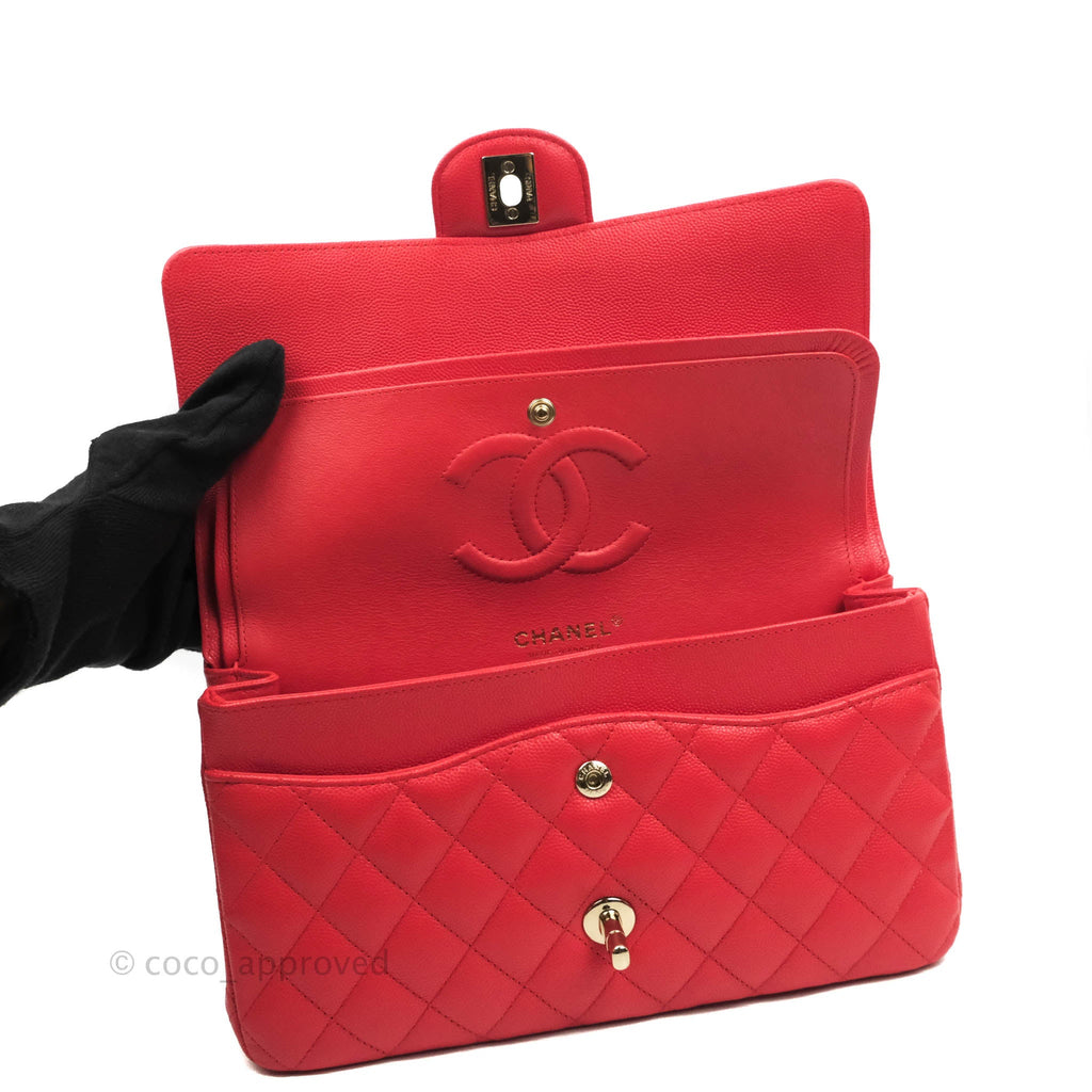 Chanel Classic M/L Medium Double Flap Chilli Red Caviar Gold Hardware 19C