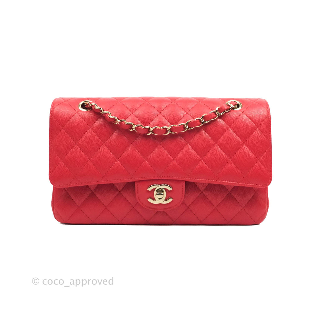 Chanel Classic M/L Medium Double Flap Chilli Red Caviar Gold Hardware 19C