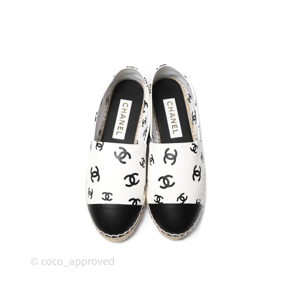 Chanel Printed CC Espadrilles Lambskin White/ Black Size 38