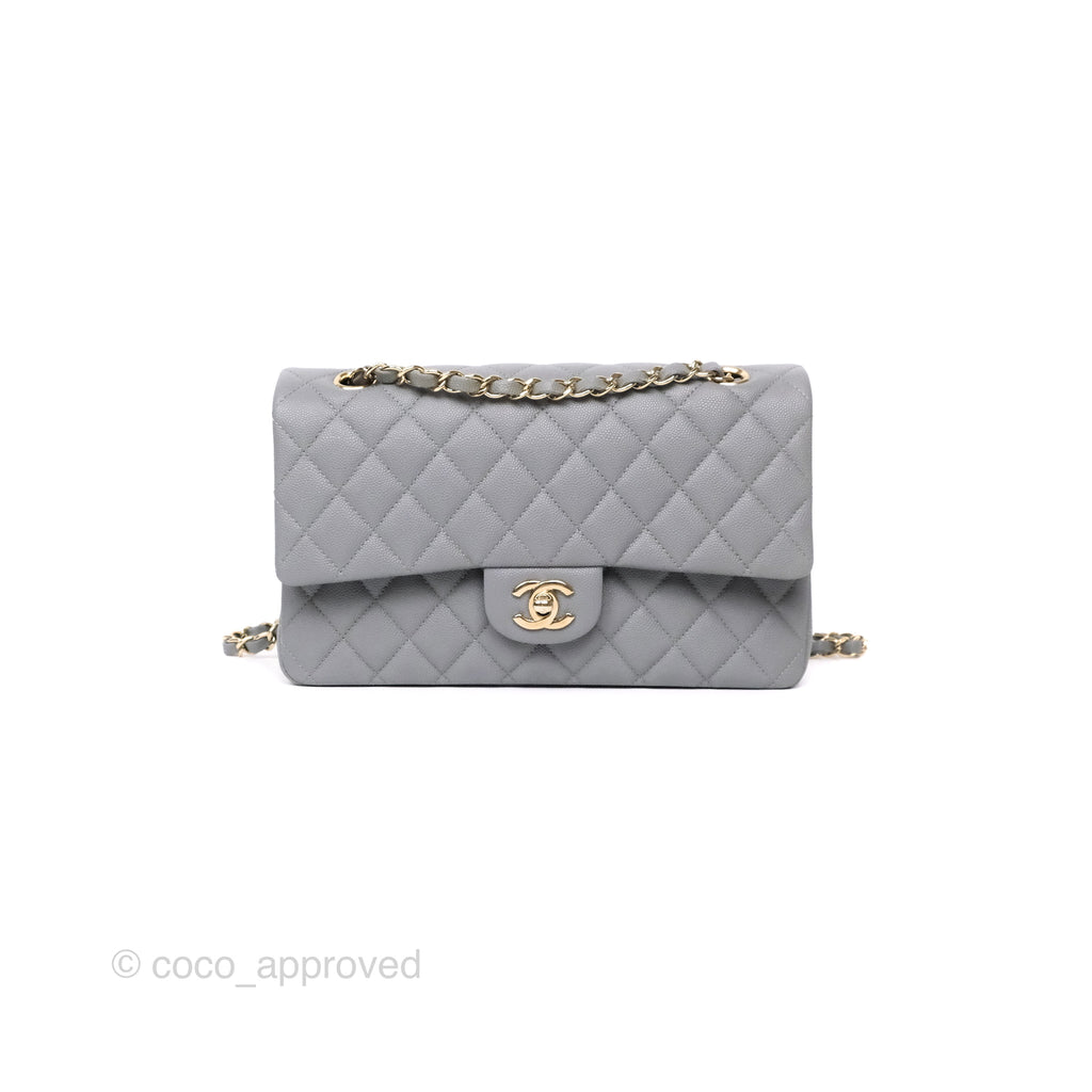 Chanel Classic M/L Medium Flap Quilted Grey Caviar Gold Hardware