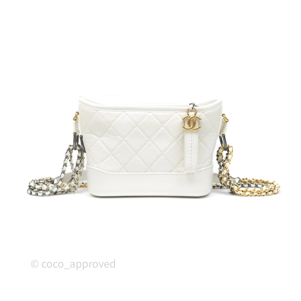 Chanel Small Gabrielle Hobo Quilted White Aged Calfskin