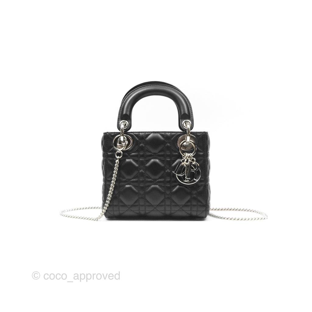 Christian Dior Cannage Mini Lady Dior Black Silver Hardware