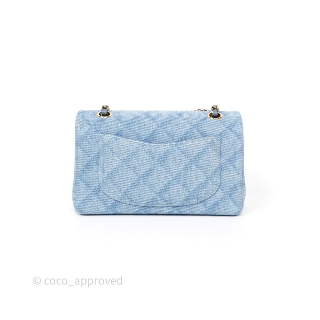 Chanel Quilted Small Double Flap Blue Printed Denim Gold Hardware