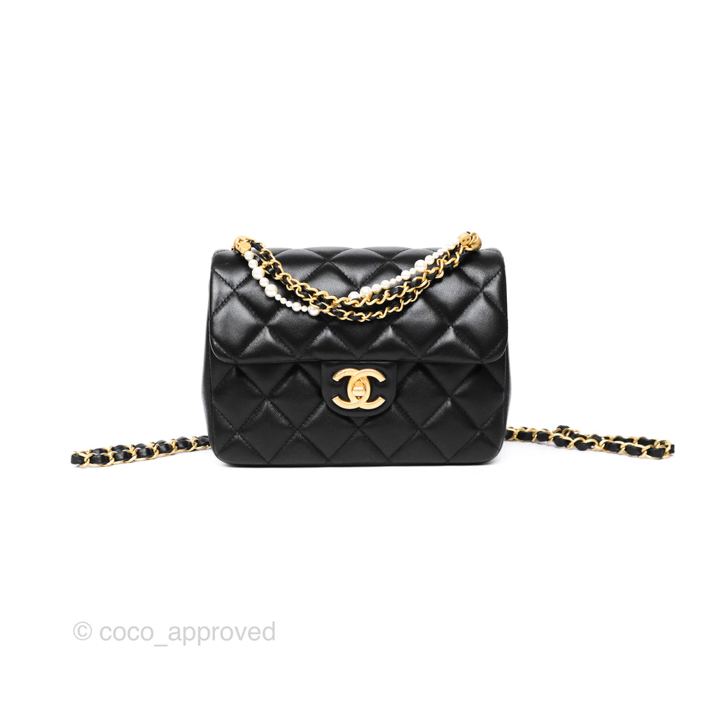 Chanel Pearl Twist Mini Square Flap Quilted  Black Shiny Lambskin 24P