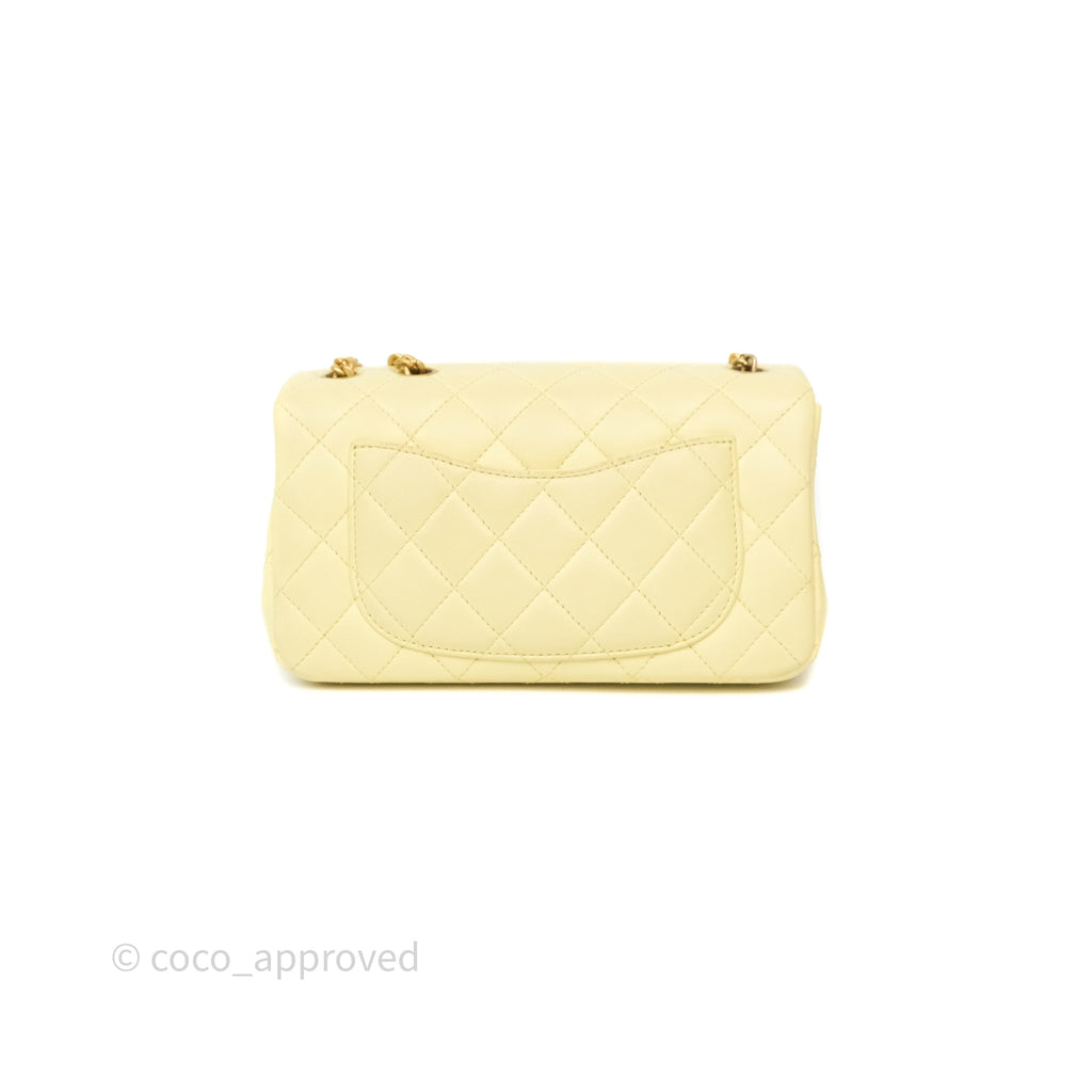 Chanel Mini Rectangular Flap with Camellia Adjustable Chain Yellow Lambskin Aged Gold Hardware 23S