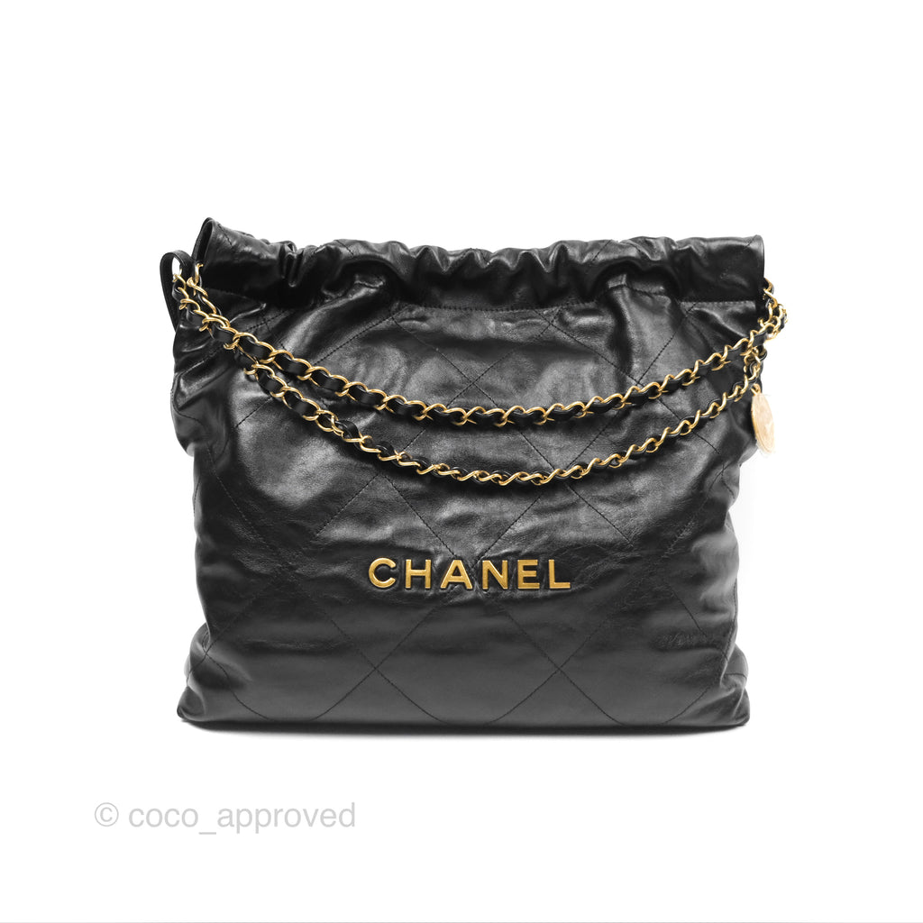 Chanel 22 Bag Medium Black Calfskin Aged Gold Hardware