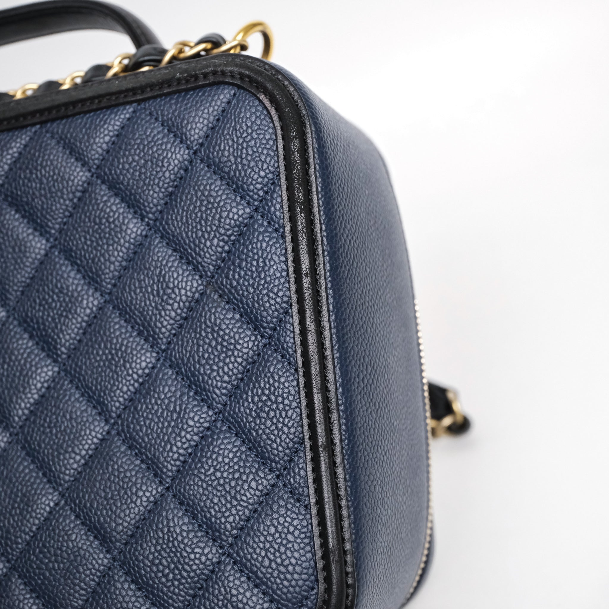 Chanel Quilted Large CC Filigree Vanity Case Navy Black Caviar