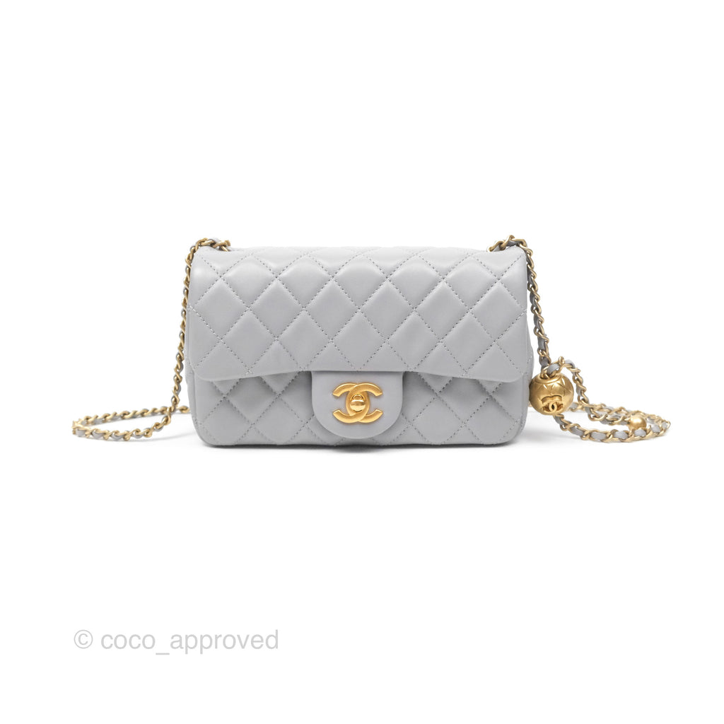 Chanel Mini Rectangular Pearl Crush Grey Lambskin Aged Gold Hardware