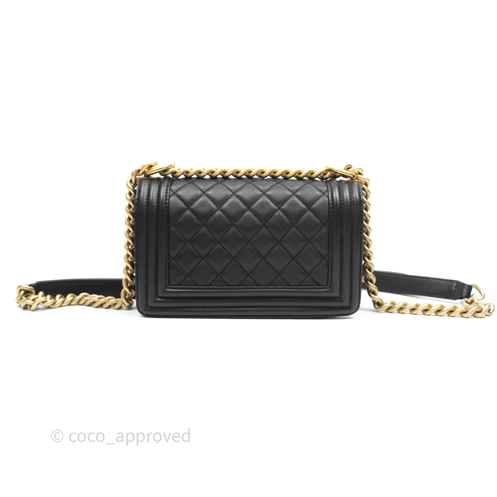 Chanel Small Boy Black Lambskin Aged Gold Hardware