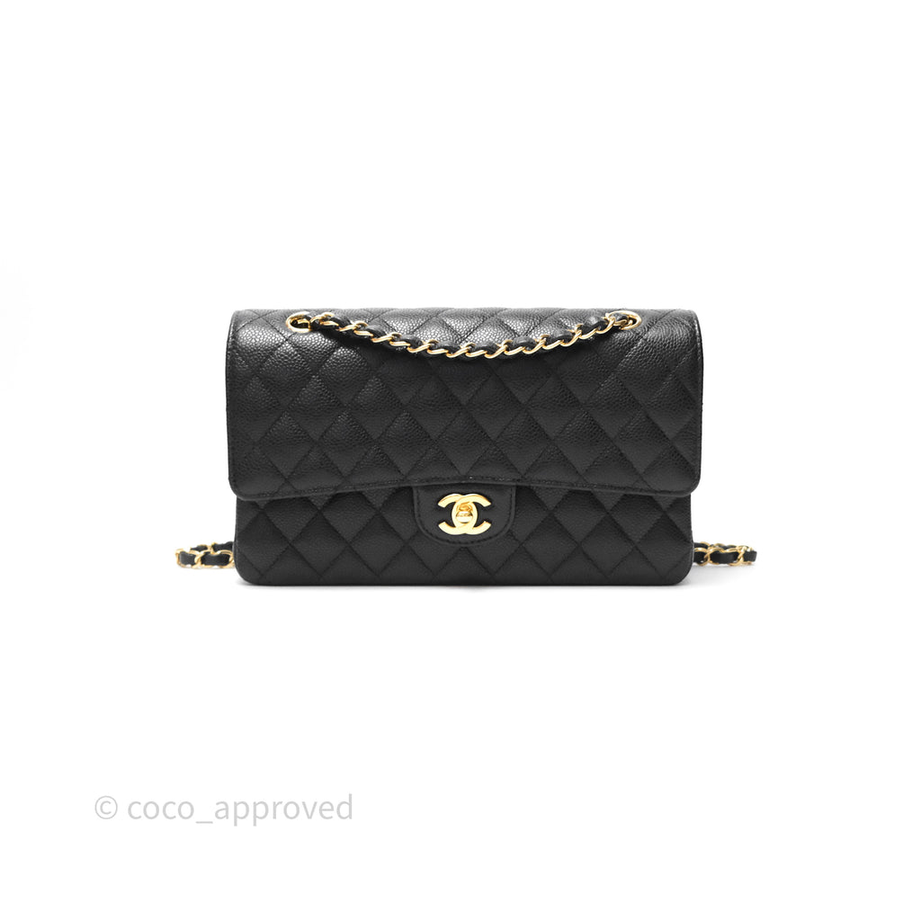 Chanel M/L Medium Classic Flap Quilted Black Caviar Gold Hardware