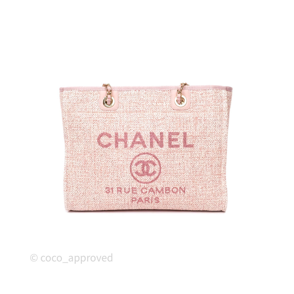 Chanel Medium Deauville Pink Glitter Raffia Gold Hardware