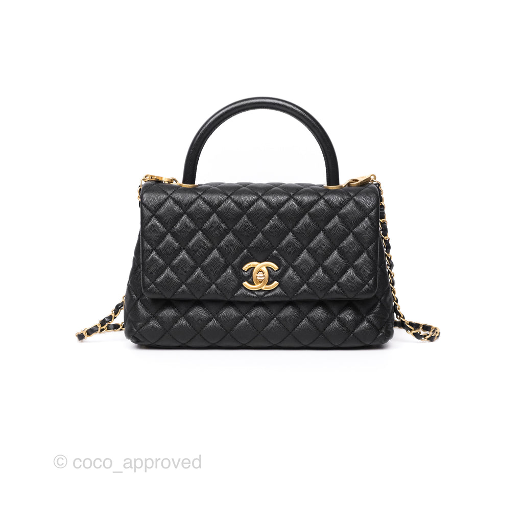 Chanel Medium Coco Handle Quilted Black Caviar Aged Gold Hardware