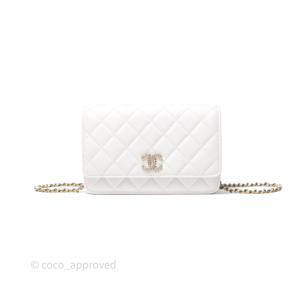 Chanel Crystal CC Wallet on Chain WOC White Caviar Gold Hardware