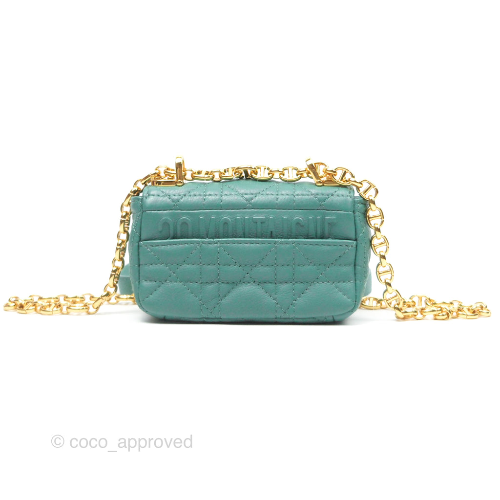 Christian Dior Micro Caro Bag in Tundra Green Supple Cannage Calfskin Gold Hardware