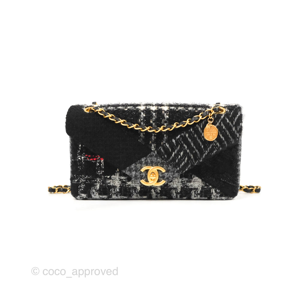 Chanel Medium Single Flap Black Tweed Aged Gold Hardware