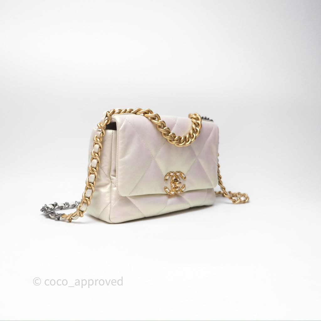 Chanel 19 Small Iridescent White Mixed Hardware