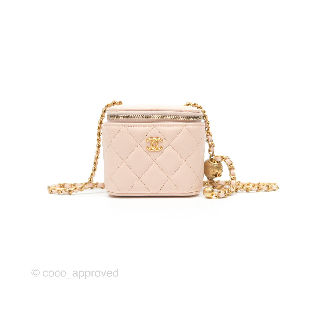 Chanel Classic Mini Pearl Crush Vanity With Chain Light Pink Lambskin Aged Gold Hardware