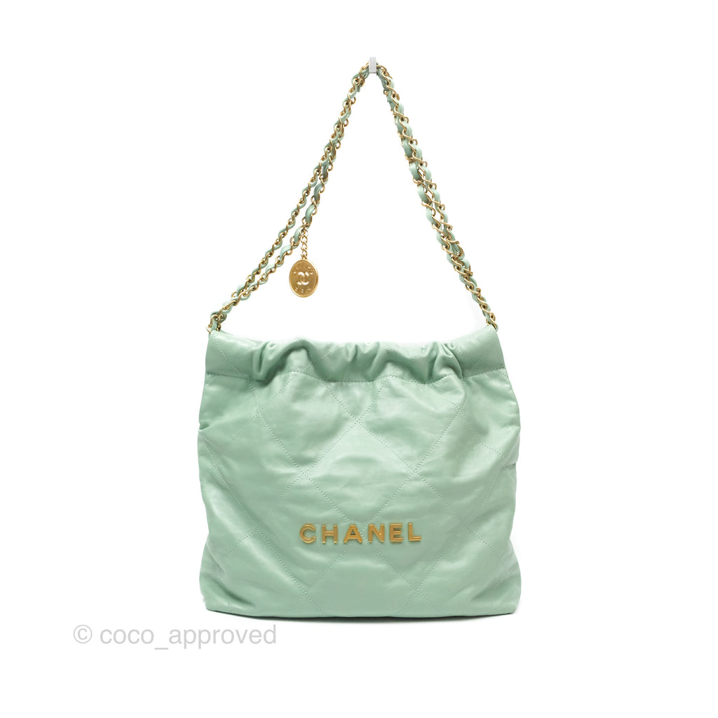 Chanel 22 Small Mint Green Shiny Aged Calfskin Aged Gold Hardware