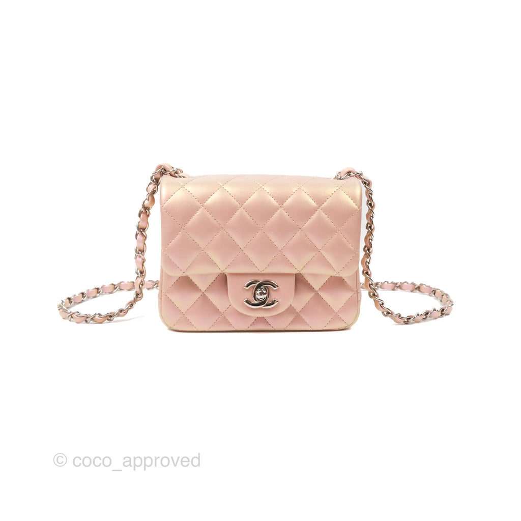 Chanel Mini Square Quilted Iridescent Pink Silver Hardware