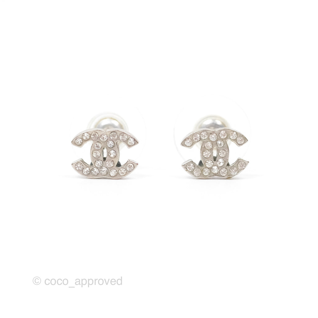 Chanel Crystal CC Earrings Silver Tone 09V