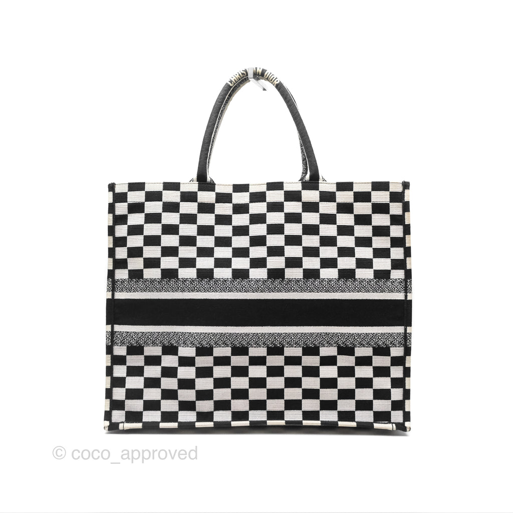 Christian Dior Large Book Tote Checkered Black/ White Canvas