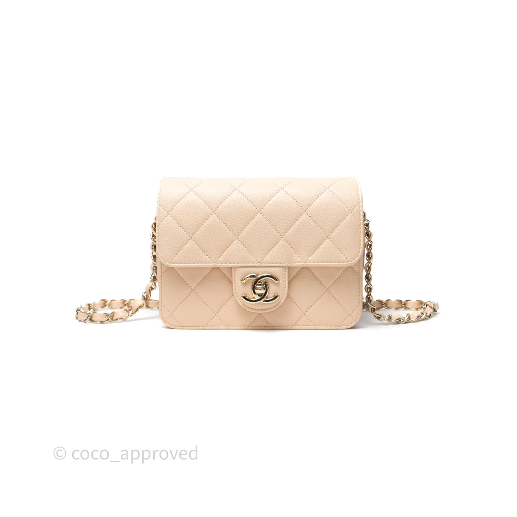 Chanel Quilted Small Like The Wallet Flap Light Beige Pink Caviar Light Gold Hardware 22C