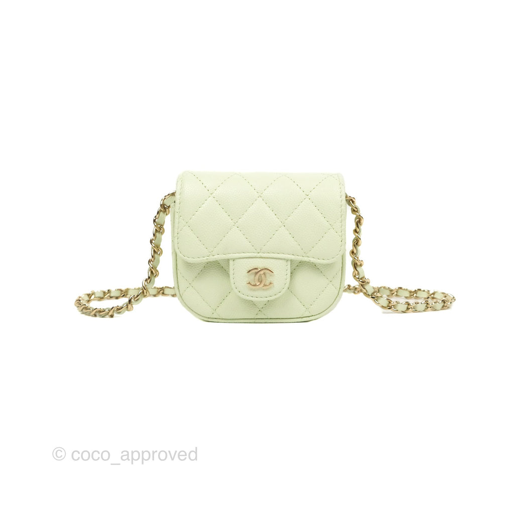 Chanel Mini Clutch With Chain Mint Green Caviar Gold Hardware 22C