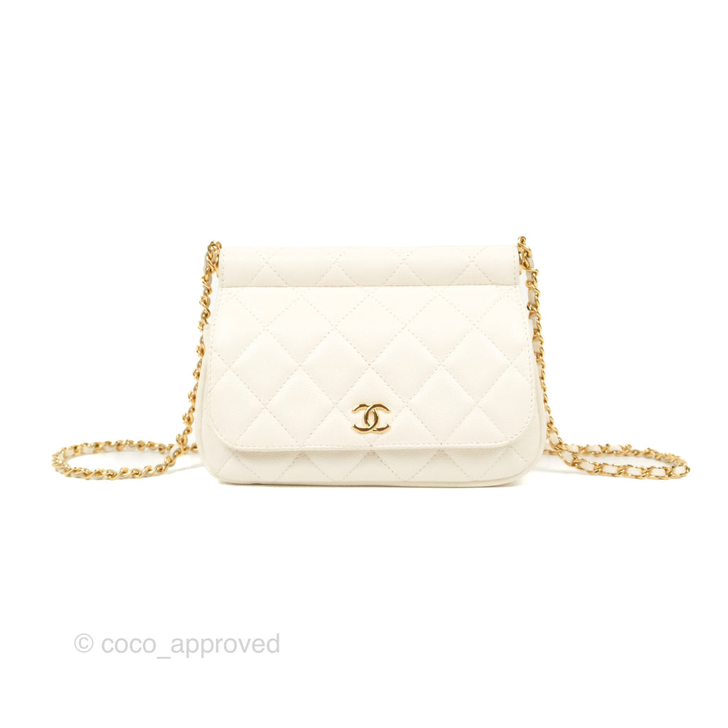 Chanel Clutch with Chain Ivory White Caviar Gold Hardware 22K