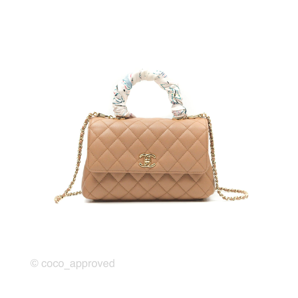 Chanel Small Coco Handle Quilted Beige Caviar Gold Hardware