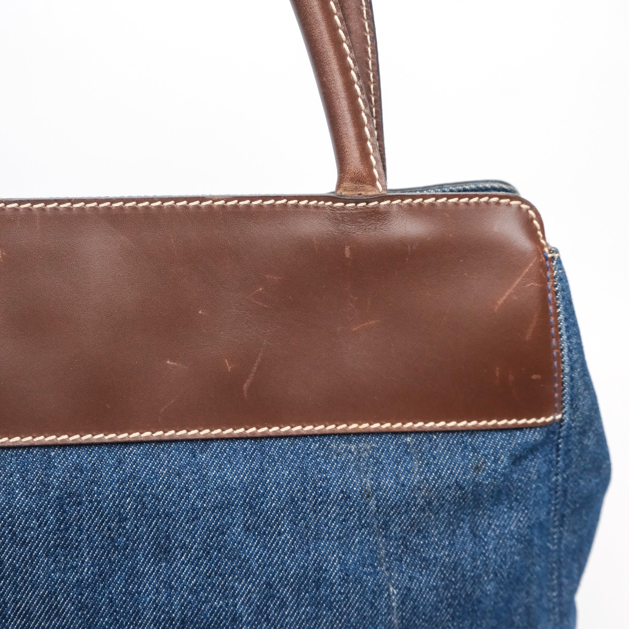 Chanel Vintage CC Tote Bag Denim Brown Leather – Coco Approved Studio