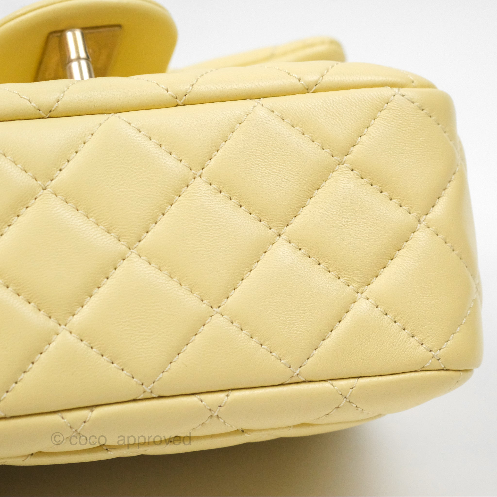 Chanel Pearl Crush Mini Square Quilted Yellow Lambskin Aged Gold