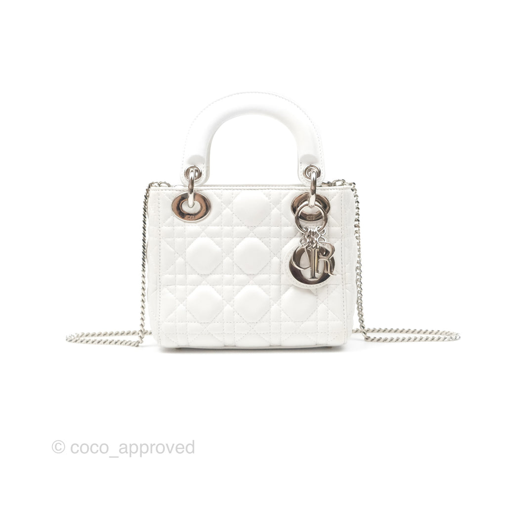 Christian Dior Cannage Mini Lady Dior White Silver Hardware