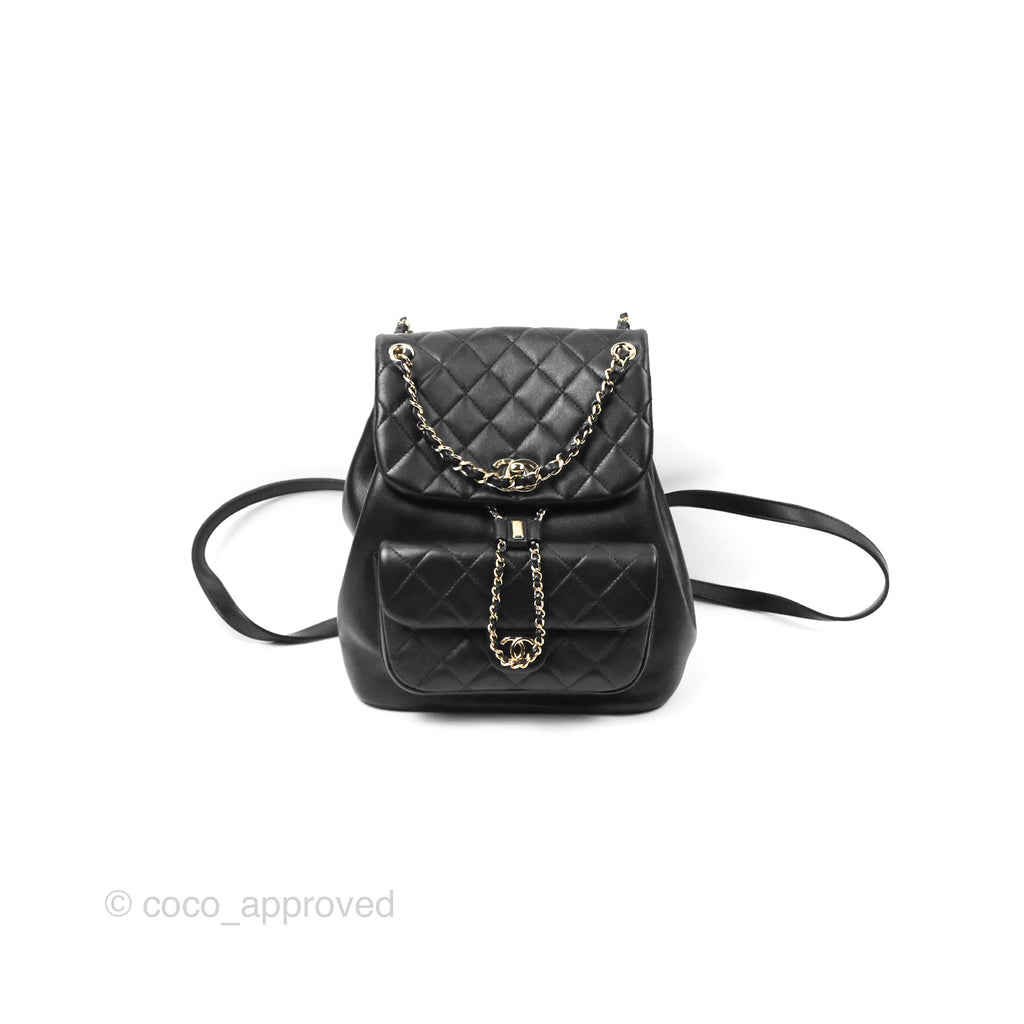 Chanel Quilted Large Duma Drawstring Backpack Black Lambskin