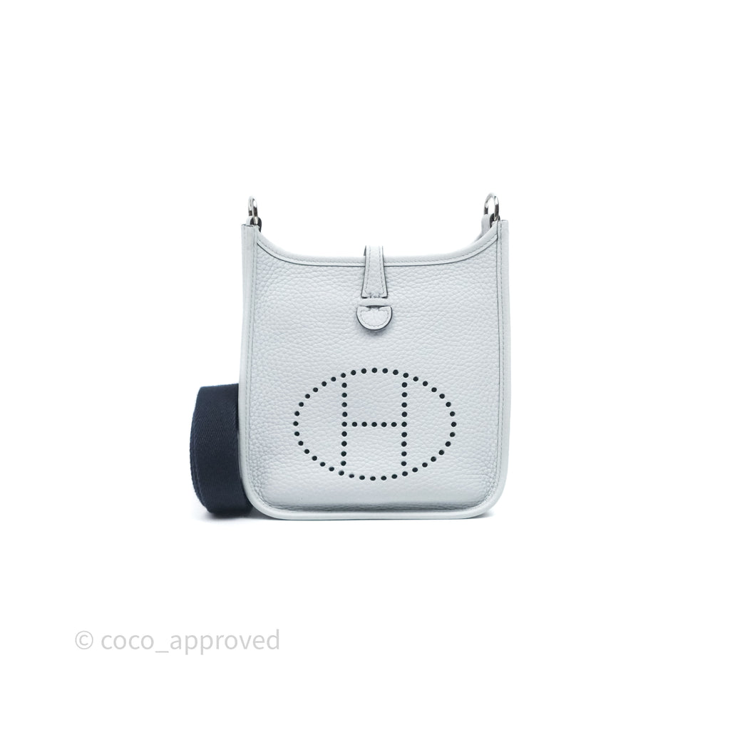 Hermès Mini Evelyne 16 Bleu Pale 08 Clemence Palladium Hardware