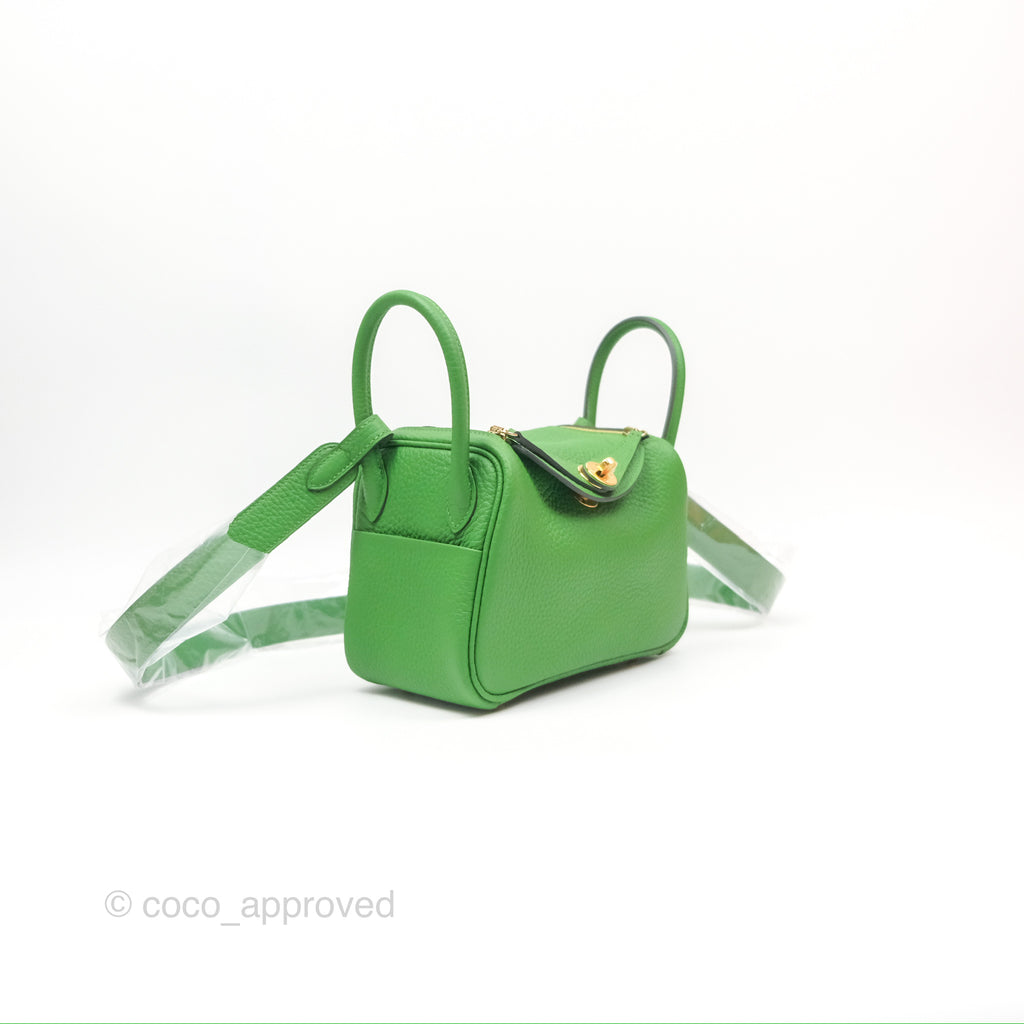 Hermès Mini Lindy 20 Vert Yucca Clemence Gold Hardware