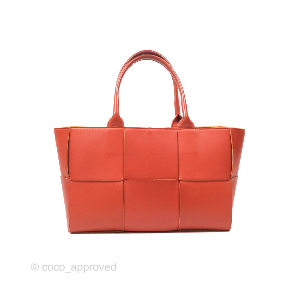 Bottega Veneta Small Arco Tote Bag Dark Orange Micro Intreccio Lambskin