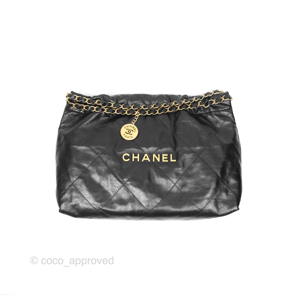 Chanel 22 East West Bag Black Shiny Crumpled Calfskin