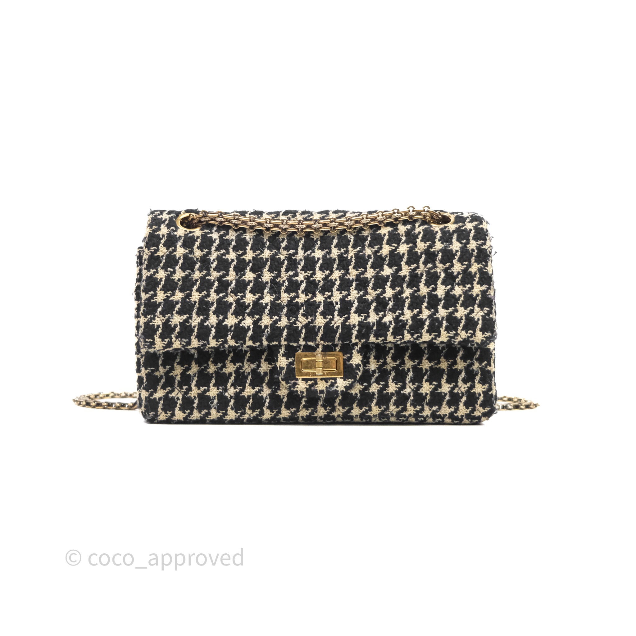 Chanel Reissue 225 Flap Houndstooth Beige Black Fabric Antique