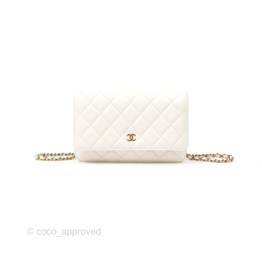 Chanel Quilted Classic Wallet on Chain WOC White Caviar Gold Hardware