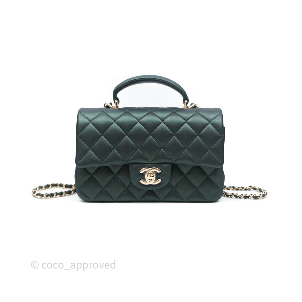 Chanel Top Handle Mini Rectangular Flap Iridescent Green Lambskin Gold Hardware