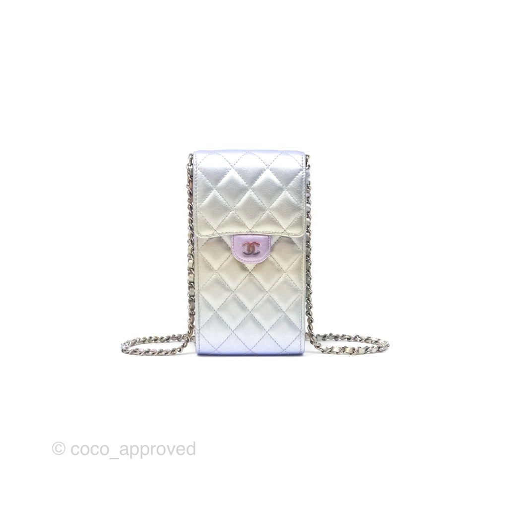 Chanel Classic Quilted Phone Holder Iridescent Rainbow Calfskin