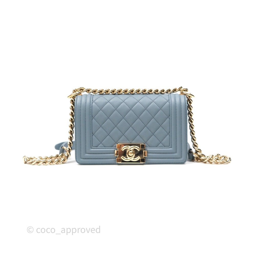 Chanel Small Quilted Boy Dusty Blue Lambskin Gold Hardware