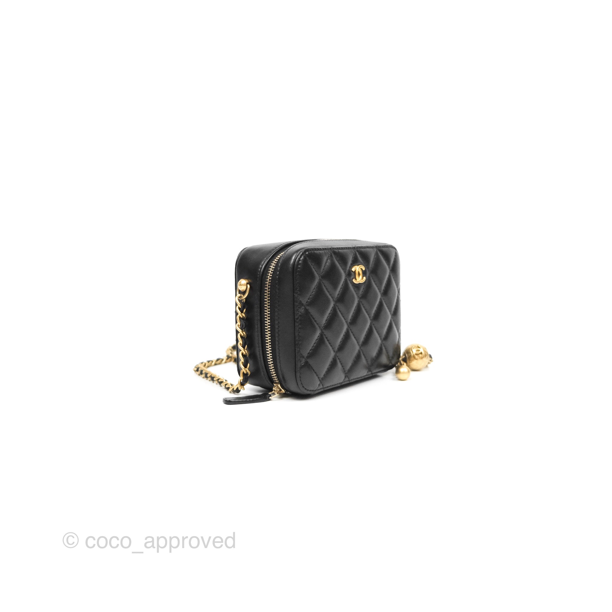 CHANEL Lambskin Quilted CC Pearl Crush Camera Case Black 1189767