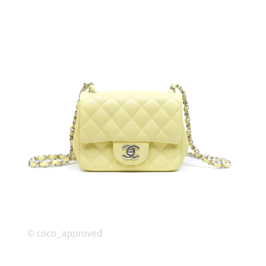 Chanel Mini Square Flap Quilted Yellow Lambskin Silver Hardware