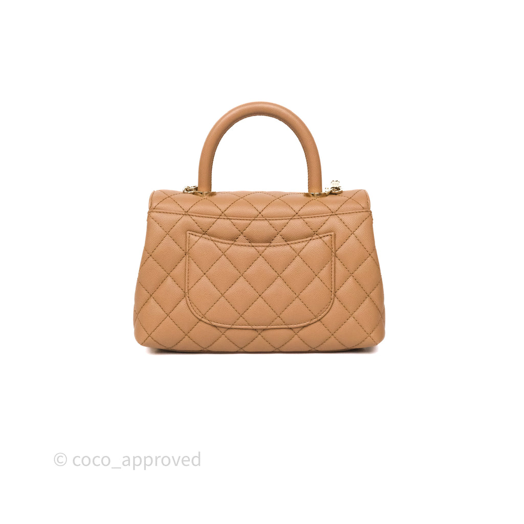 Chanel Small Coco Handle Quilted Beige Caviar Gold Hardware