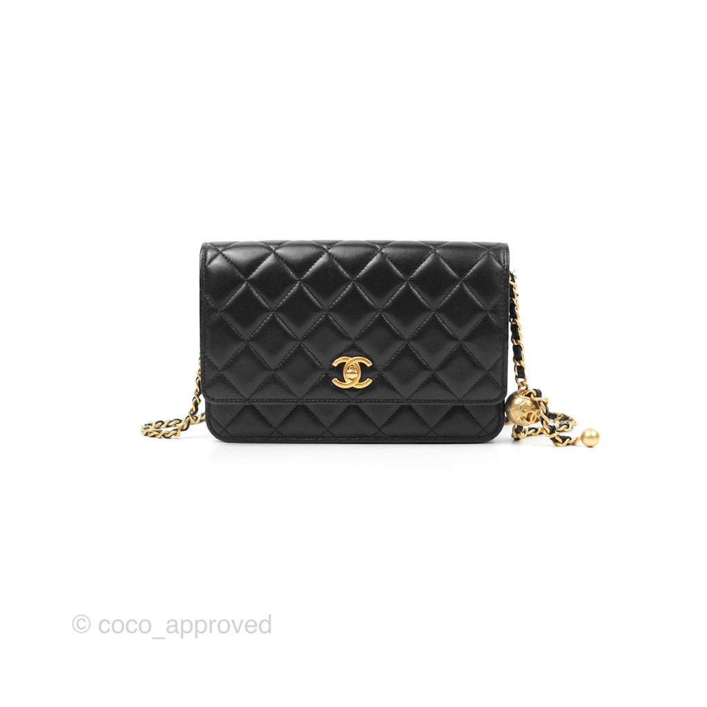 Chanel Quilted Pearl Crush Wallet on Chain WOC Black Lambskin Aged Gold Hardw